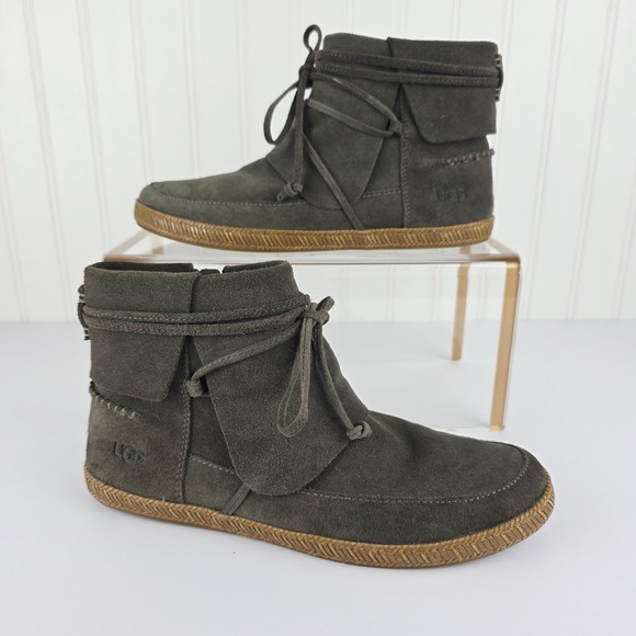 UGG Australia Reid Slate Ankle Boot 1019129 Suede Bootie Zipper Size 8 - Picture 1 of 11